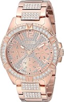 GUESS Rose Gold Stainless Steel Crystal Watch with Day, Date + 24 Hour