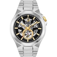 Bulova 98A224 reloj automático Maquina apertura en dial | Plateado