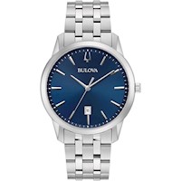 Bulova reloj clásico Sutton hombre cuarzo 3 agujas calendario fecha | Plata