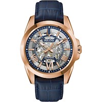 Bulova 97A161 reloj automático Sutton dial esqueletado | Oro Rosa/Azul