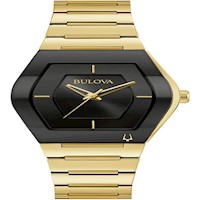 Bulova reloj Géminis moderno mujer cuarzo 3 agujas esfera negra | Oro/Negro
