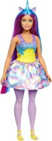 Barbie Dreamtopia Muñeca: Diadema y cola unicornio extraíbles, falda arcoíris
