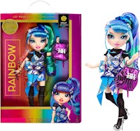 Rainbow High Jr. High: Holly De'vious, muñeca azul y verde 9", mochila suave