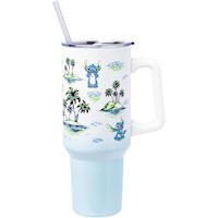 Lilo & Stitch | Vaso de acero inóxidable con asa y pajita | Blanco 40 OZ