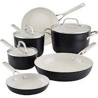 KitchenAid juego ollas y sartenes cerámica anodizada dura 9 piezas | Negro mate