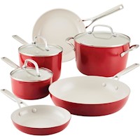 KitchenAid juego ollas y sartenes cerámica anodizada dura 9 piezas | Rojo