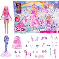 Barbie Calendario de adviento, 24 accesorios sorpresa, transforma muñeca en sirena y hada