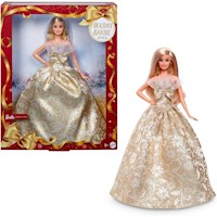 Barbie Moda navideña rubia vestido plateado dorado