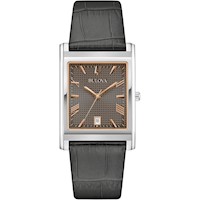 Bulova reloj clásico Sutton hombre cuarzo 3 agujas calendario correa piel | Gris