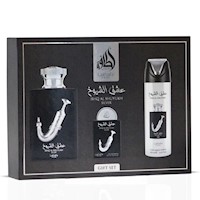 SET DE PERFUME LATTAFA PRIDE ISHQ AL SHUYUKH SILVER EDP 3 PZS HOMBRE