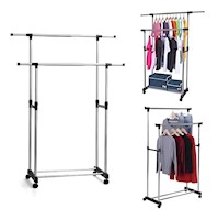 Colgador de Ropa con Ruedas con Doble Organizador Regulable 139x127x37cm