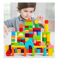 Balde Mágico de Bloques Geométricos Seguros de Madera para Niños+3 - No Tóxico