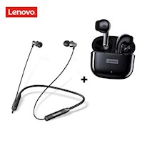 Audífono Lenovo HE05 Bluetooth + Audífono Lenovo LP40 PRO BT Negro