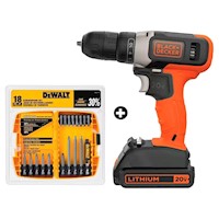 Taladro Atornillador 3/8" 20V + Set De 18 Piezas Bcd702C1-K1 Black & Decker B&D