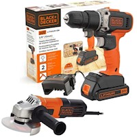 Taladro Percutor 3/8" 20V 1 Bat + Amoladora 4 1/2" 650W Black & Decker BCD704C1-K7