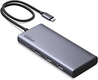 HUB UGREEN REVODOK 4K HDMI USB-C 8 EN 1 DE TRIPLE PANTALLA, GRIS