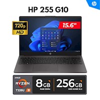 LAPTOP HP 255 G10/ 15.6" HD LED/ AMD Ryzen 3 7320U, 4.10GHz/ 8GB DDR4, 256GB SSD/ FREEDOS