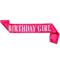Banda cumpleaños Birthday Girl fucsia con letras plateadas