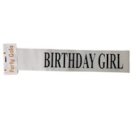 Banda cumpleaños escarchada Birthday Girl ivory con letras negras