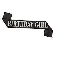 Banda cumpleaños Birthday Girl negro con letras plateadas