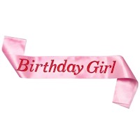 Banda cumpleaños Birthday Girl rosada con letras rojas