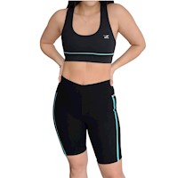 Biker Short Deportivo Negro Verde Algodón Revati Ft91-lm-m3