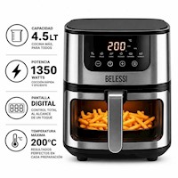 Freidora de Aire Belessi con pantalla digital, capacidad 4.5LT y ventan con luz