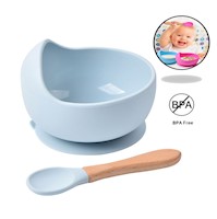 BOLD DE SILICONA DE ALIMENTACIÓN PARA BEBES AZUL +CUCHARA