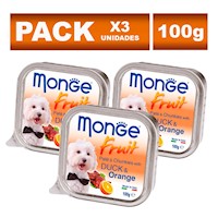 Pack Paté en Lata para Perros Adultos Monge Fruit Pato y Naranja 100g 3un