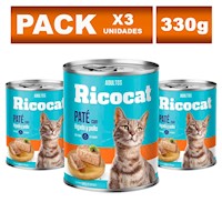 Comida Enlatada para Gato Ricocat Adulto de Hígado Y Pollo 330g x3