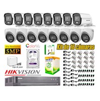 Kit 16 Cámaras Hikvision 5MP 3K Noche Color Vu Audio Incorporado HDMI 3M Disco 2TB WD