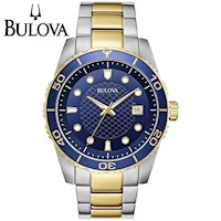 Reloj Bulova 98A200 para Hombre Analógico Fecha Plateado Dorado Dial Azul