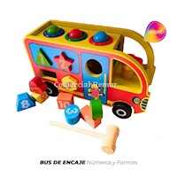 BUS DE MADERA ENCAJE NUMEROS Y FORMAS