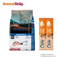 Comida De Gato Esterilizado Bravery Herring 2 Kg + 2 Cremi