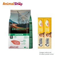 Comida De Gato Adulto Bravery Pollo 2 Kg + 2 Cremi