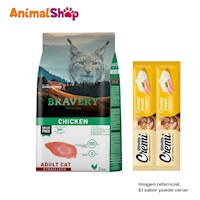 Comida De Gato Adulto Esterilizado Bravery Pollo 2 Kg + 2 cremi