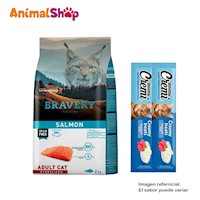 Comida De Gato Adulto Esterilizado Bravery Salmón 2 Kg + 2 cremi