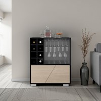 BAR BAJO 4 PUERTAS 8 BOTELLEROS Y PORTACOPAS FRAKTAL WENGUE Y CARTAGENA 94,9X78,8X40,3 CM | TUHOME