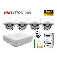 Kit 4 Cámara Seguridad IP POE Hikvision 4MP Domo Audio Detección Vehículo Disco 1TB