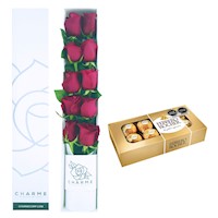 Caja de 10 Rosas  + Bombones Ferrero Rocher Caja 8un.