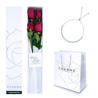 Caja de 4 Rosas  + Pulsera de Plata Infinito Regulable