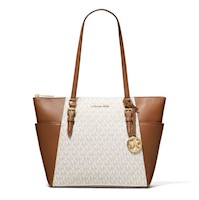 Cartera Tote de Cuero Michael Kors Charlotte - Beige