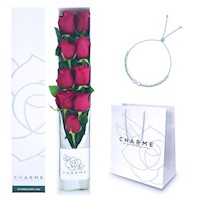 Caja de 9 Rosas  + Pulsera de Plata Infinito Regulable