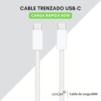 Cable cargador trenzado 60W USB-C a USB-C carga rápida, para iPhone, iPad y MacBook