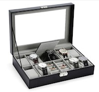 Caja Organizador Porta Relojes 8 compartimientos y Anillos