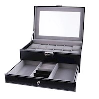 Caja Organizador Porta Relojes 12 compartimientos y Joyero