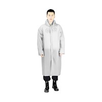 Poncho Impermeable Grueso de Mangas Rectas con Capucha y Botones Blanco