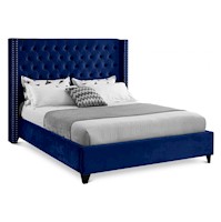 Cama Tapizada Capitoné Azul 1.5 Plaza