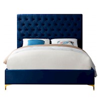 Cama Tapizada Capitoné Adda Azul 1.5 Plz