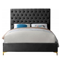 Cama Tapizada Capitoné Adda Gris Oscuro 1.5 Plz